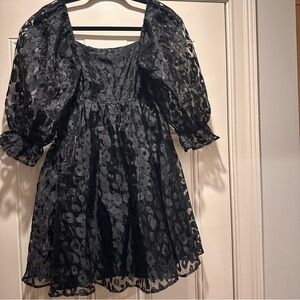 Entro Black Organza Babydoll Leopard Dress